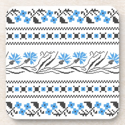 Blauw kornflower kruisstitsontwerp bier onderzetter (Voorkant)