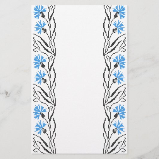Blauw kornflower kruisstitsontwerp briefpapier (Voorkant)