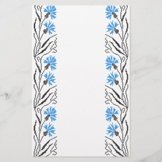 Blauw kornflower kruisstitsontwerp briefpapier (Voorkant)