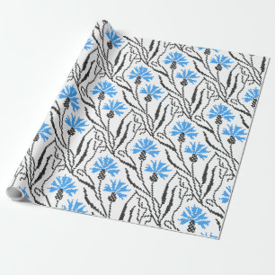 Blauw kornflower kruisstitsontwerp cadeaupapier