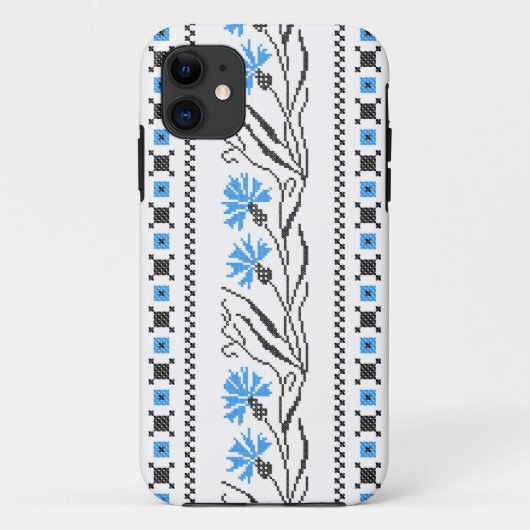 Blauw kornflower kruisstitsontwerp Case-Mate iPhone case (Achterkant)