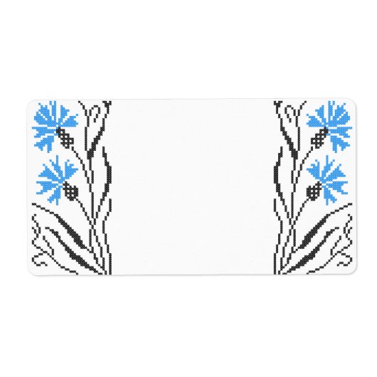 Blauw kornflower kruisstitsontwerp etiket (Voorkant)