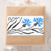 Blauw kornflower kruisstitsontwerp etiket (Insitu)