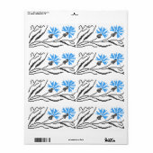Blauw kornflower kruisstitsontwerp etiket (Full Sheet)