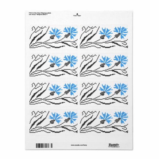 Blauw kornflower kruisstitsontwerp etiket (Full Sheet)