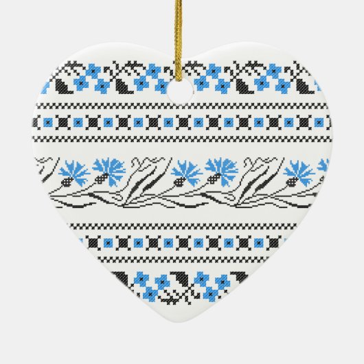 Blauw kornflower kruisstitsontwerp keramisch ornament (Achterkant)