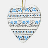 Blauw kornflower kruisstitsontwerp keramisch ornament (Links)