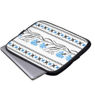 Blauw kornflower kruisstitsontwerp laptop sleeve