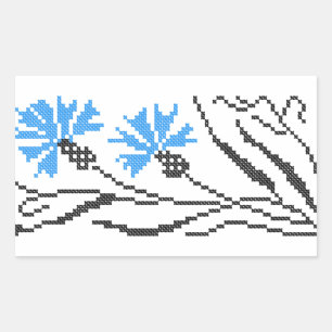 Blauw kornflower kruisstitsontwerp rechthoekige sticker