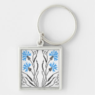 Blauw kornflower kruisstitsontwerp sleutelhanger