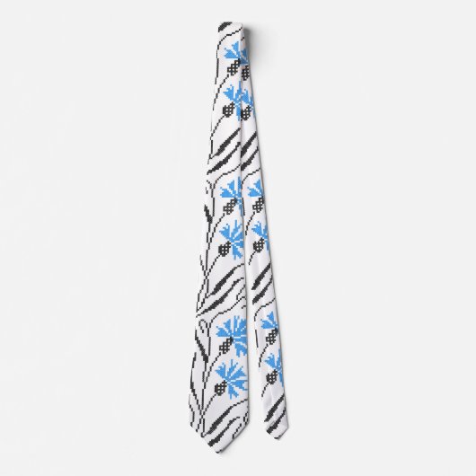 Blauw kornflower kruisstitsontwerp stropdas (Voorkant)