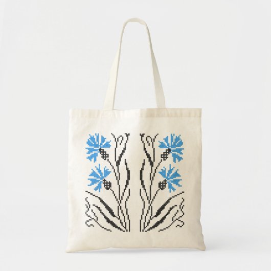 Blauw kornflower kruisstitsontwerp tote bag (Voorkant)