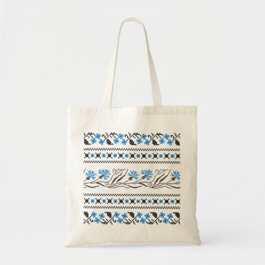 Blauw kornflower kruisstitsontwerp tote bag (Voorkant)