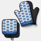 Blauw Krab Patroon Ovenwant & Pannenlap Set (Voorkant / Achterkant)