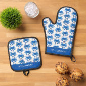 Blauw Krab Patroon Ovenwant & Pannenlap Set (Top down)