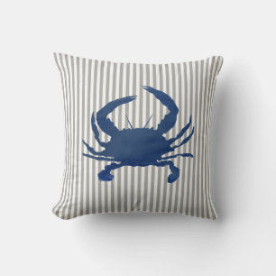 Blauw krab Schilderstreep Nautisch Sierkussen
