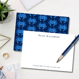 Blauw krab strand oceaan patroon notitiekaartje