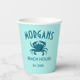 Blauw Krab Strandhuis Persoonlijke Papieren Borden Bekers