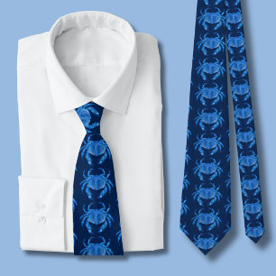 Blauw Krabpatroon Stropdas