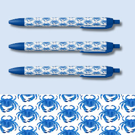 Blauw krabpatroon zwarte inkt pen