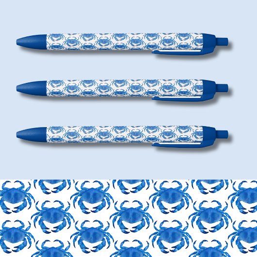Blauw krabpatroon zwarte inkt pen