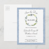 Blauw Krans Elegantie Huwelijk Bewaar de Datum Aankondigingskaart (Voorkant / Achterkant)