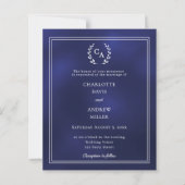 Blauw krans monogram trouwkaart (Voorkant)