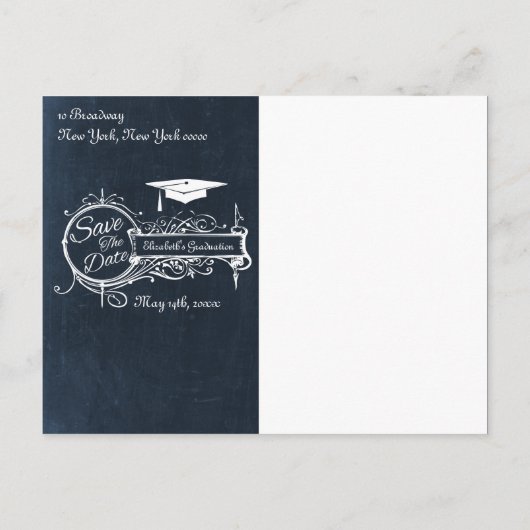  blauw krijt Afstuderen Bewaar de datum Aankondigingskaart (Achterkant)