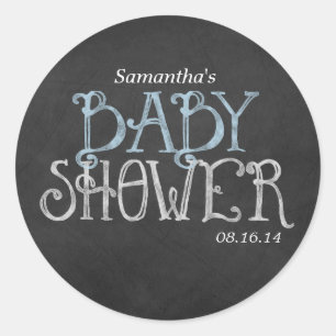 Blauw  krijtbord Baby shower Ronde Sticker