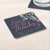 Blauw krijtbord Bloemen Bruiloft Liefde en Bedankt Kartonnen Onderzetters (Schuin)