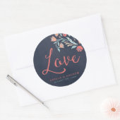 Blauw krijtbord Bloemen Liefde Trouwronde Ronde Sticker (Envelop)