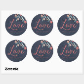 Blauw krijtbord Bloemen Liefde Trouwronde Ronde Sticker (Vel)