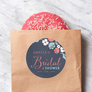 Blauw krijtbord Bloemen Vrijgezellenfeest Ronde Sticker