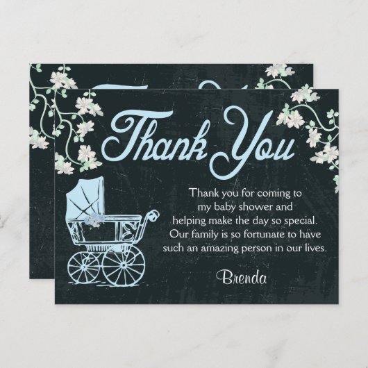 Blauw krijtbord Douche Dank u kaarten (Voorkant / Achterkant)