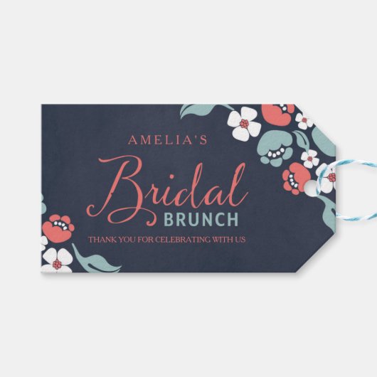 Blauw krijtbord Floral Bridal Brunch Gift Label Cadeaulabel (Voorkant (Horizontaal))