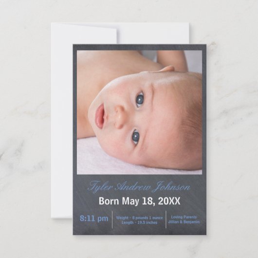 Blauw Krijtbord Foto - 3x5 Geboorteaankondiging Aankondiging (Voorkant)