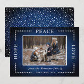 Blauw krijtbord hoop vrede liefde kerst foto feestdagenkaart (Voorkant / Achterkant)