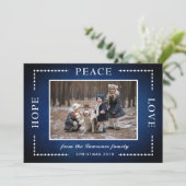 Blauw krijtbord hoop vrede liefde kerst foto feestdagenkaart (Staand voorkant)