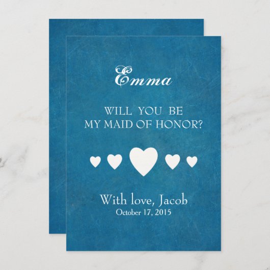 Blauw krijtbord, je wordt m'n bruidsmeisje kaart (Voorkant / Achterkant)