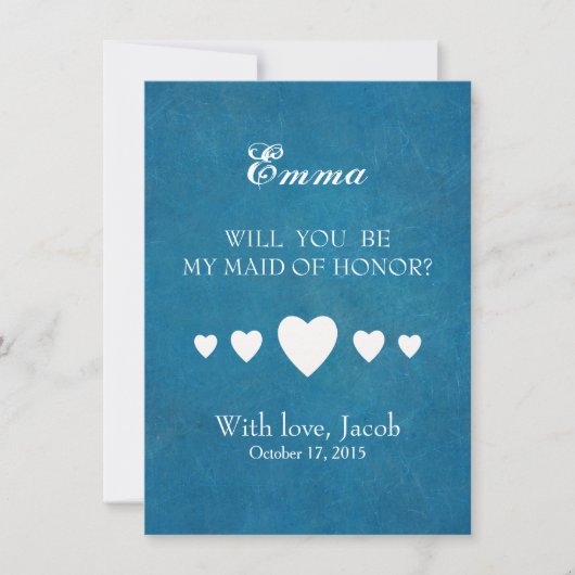 Blauw krijtbord, je wordt m'n bruidsmeisje kaart (Voorkant)