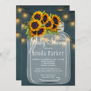 Blauw krijtbord rustieke metselaar pot baby shower kaart