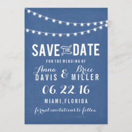 Blauw Krijtbord Zomer String Licht Save The Date