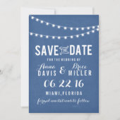 Blauw Krijtbord Zomer String Licht Save The Date (Voorkant)