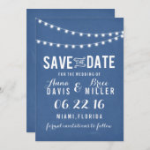 Blauw Krijtbord Zomer String Licht Save The Date (Voorkant / Achterkant)