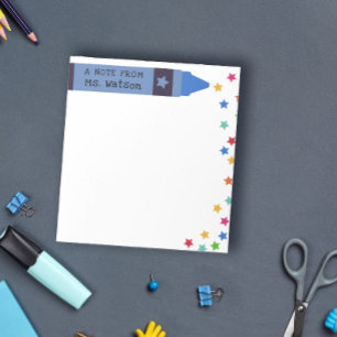 Blauw krijtje & sterren Kleurrijke notitie van de Notitieblok