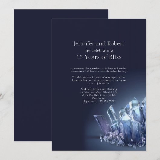 Blauw kristal 15e trouwdag kaart (Voorkant / Achterkant)