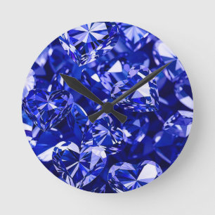 Blauw Kristal Diamant Harten Ronde Klok