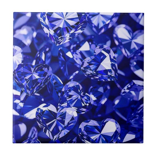 Blauw Kristal Diamant Harten Tegeltje (Voorkant)