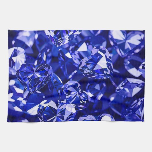 Blauw Kristal Diamant Harten Theedoek (Horizontaal)