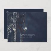 Blauw kristal elegant romantisch Save the Date Aankondigingskaart (Voorkant / Achterkant)